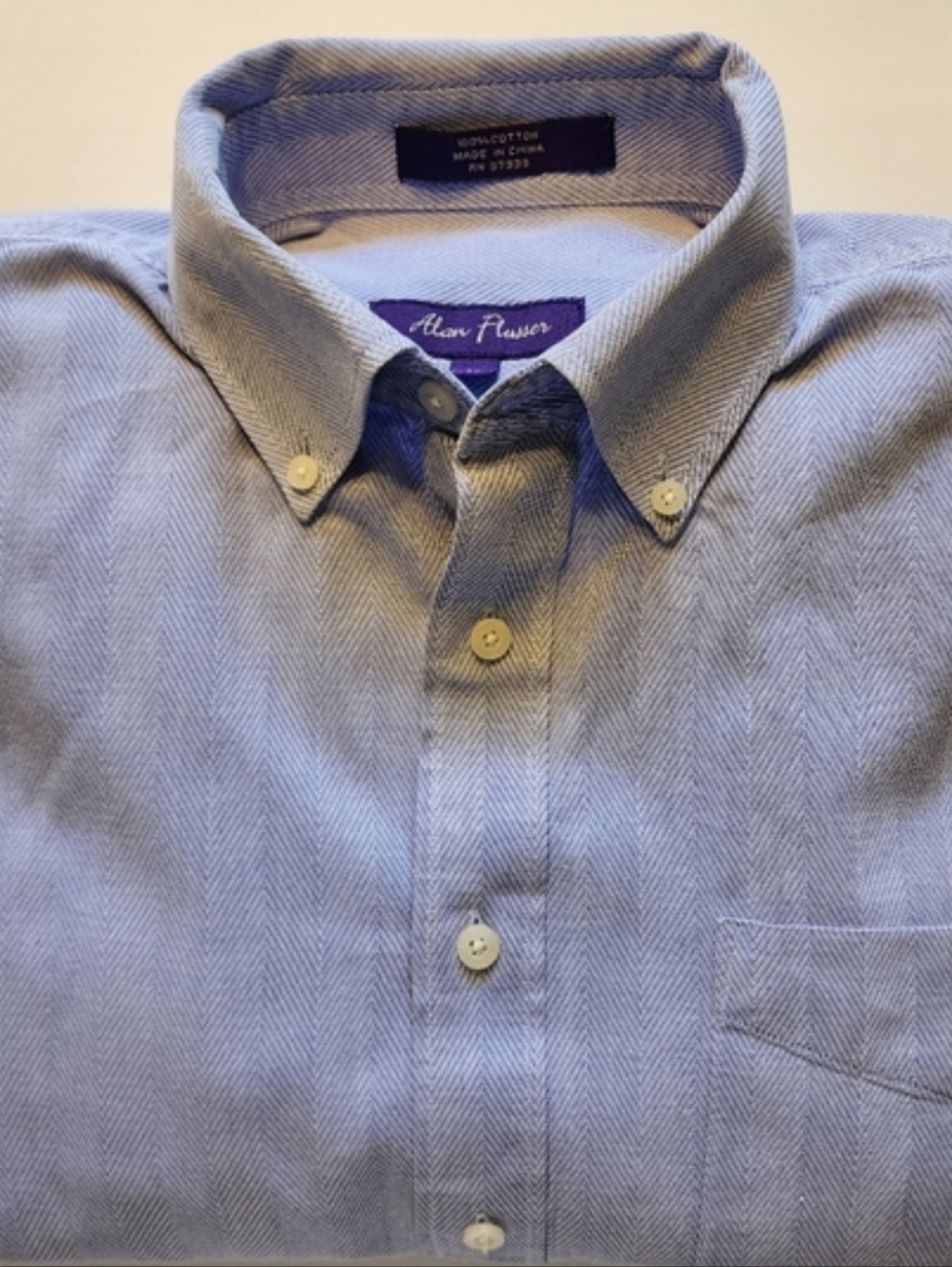 Alan Flusser Men's Shirt Sky Blue Long Sleeve Button-Down Dress Or Casual Size M